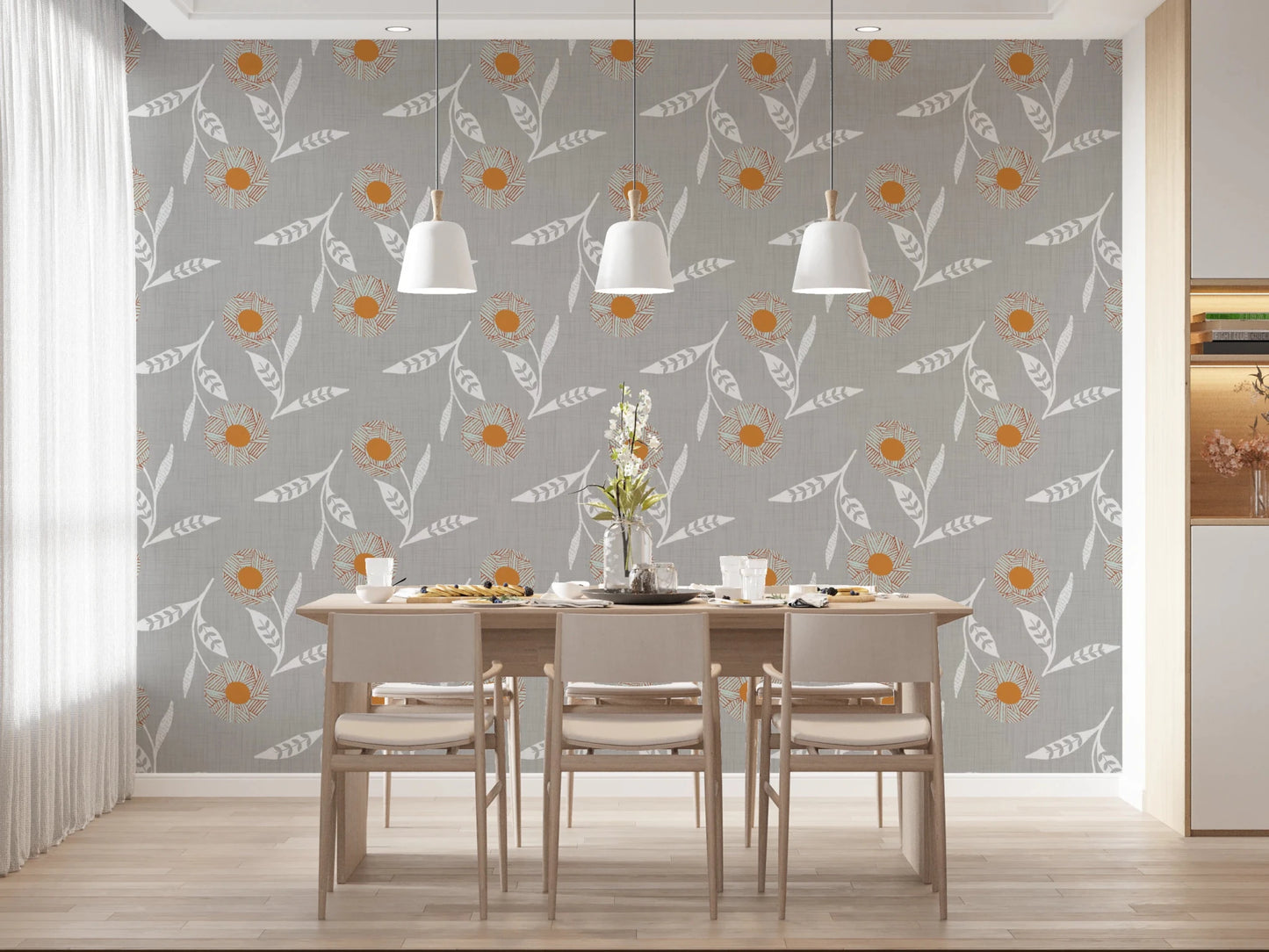 Cozy Scandi Flower Warm Linen - Craft Botanical Wallpaper⁠