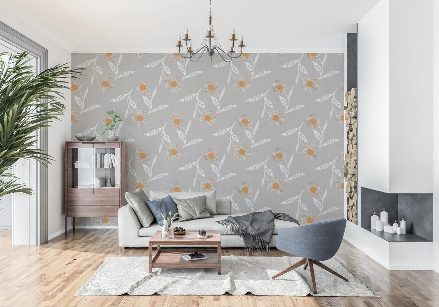 Cozy Scandi Flower Warm Linen - Craft Botanical Wallpaper⁠