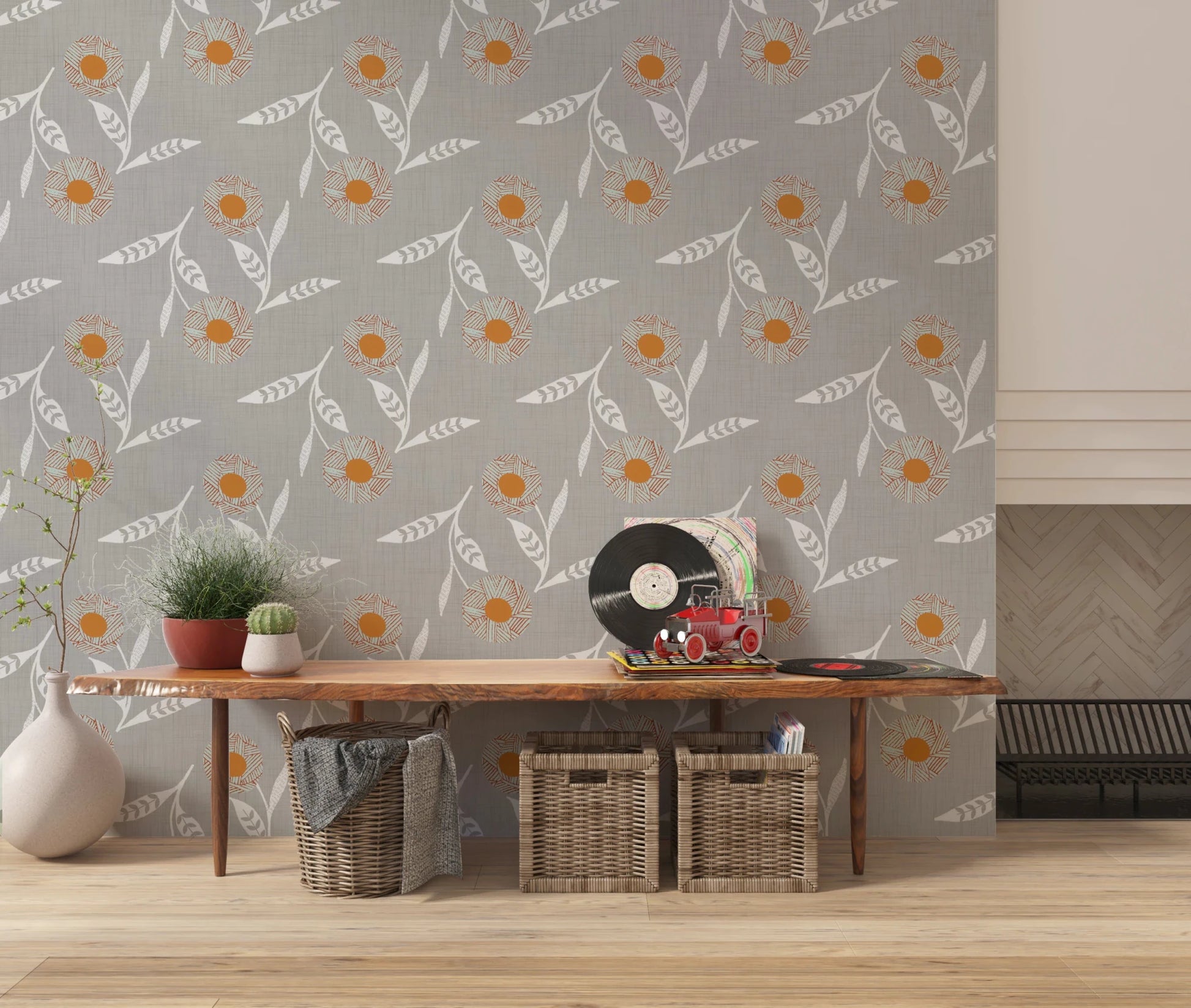 Cozy Scandi Flower Warm Linen - Craft Botanical Wallpaper⁠