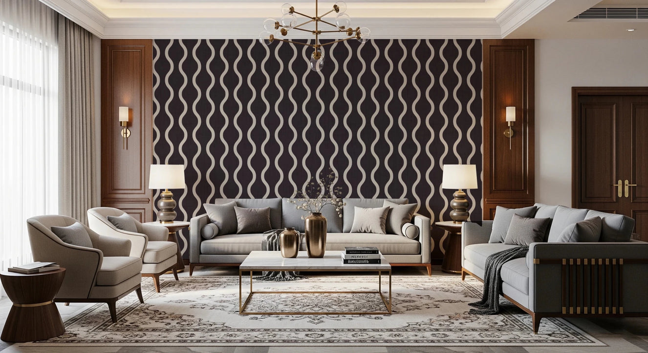 Cozy Scandi Folk Charcoal Warm Linen - Craft Stripe Wallpaper⁠
