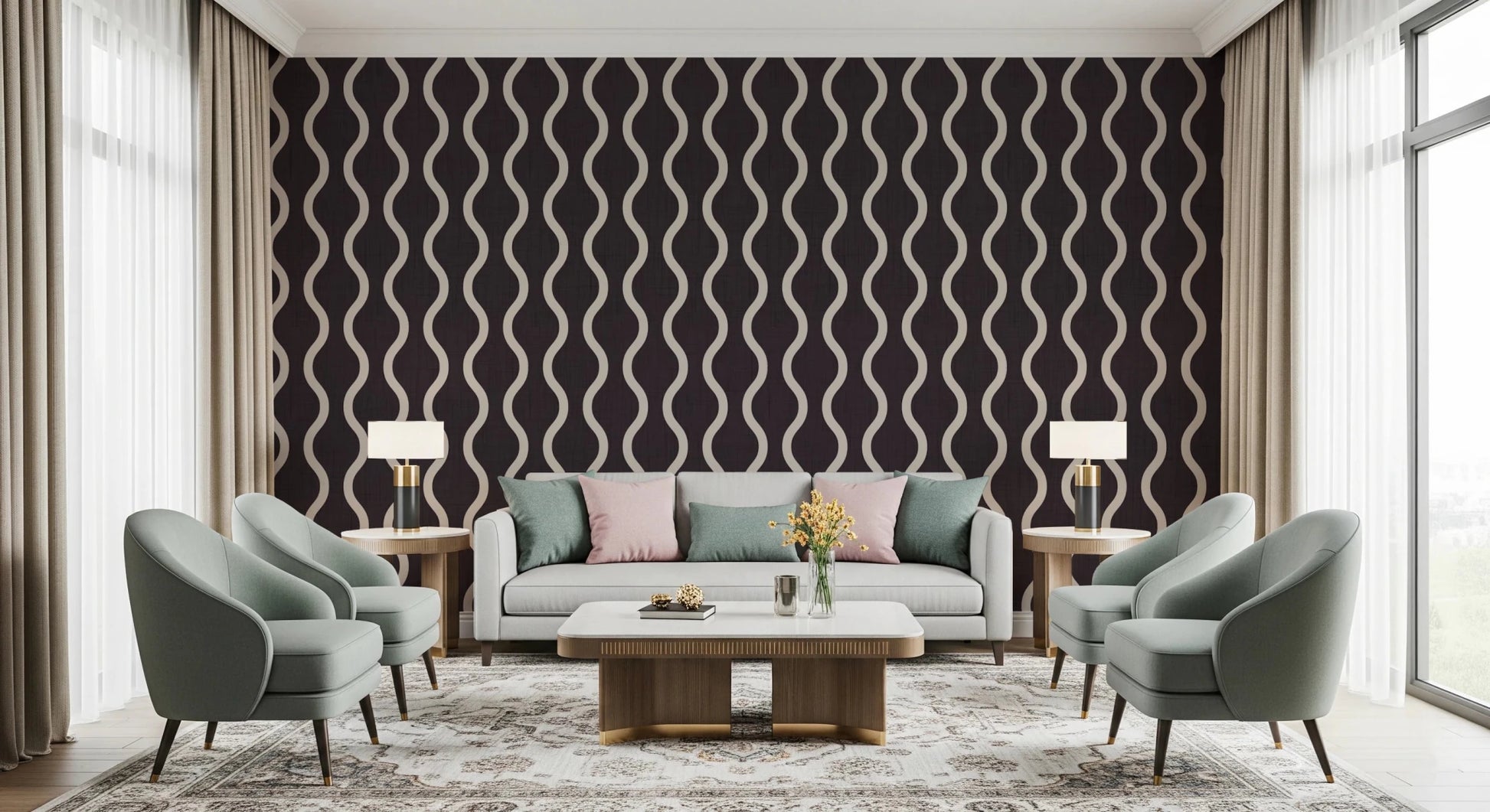 Cozy Scandi Folk Charcoal Warm Linen - Craft Stripe Wallpaper⁠