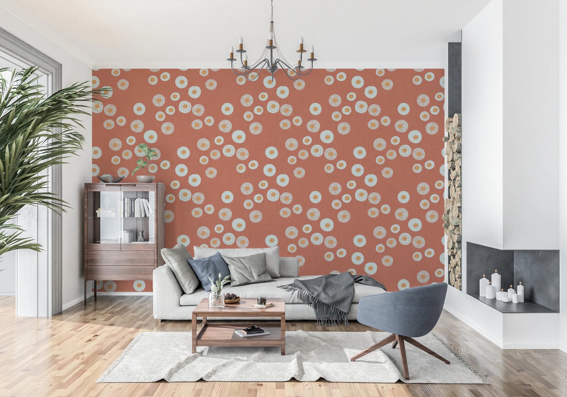 Cozy Scandi Folk Dot Floral Burnt Terracotta - Craft Circle Wallpaper⁠
