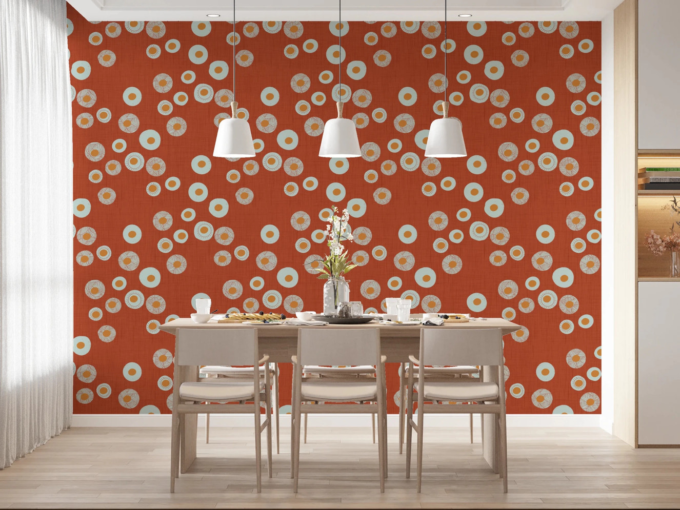 Cozy Scandi Folk Dot Floral Burnt Terracotta - Craft Circle Wallpaper⁠