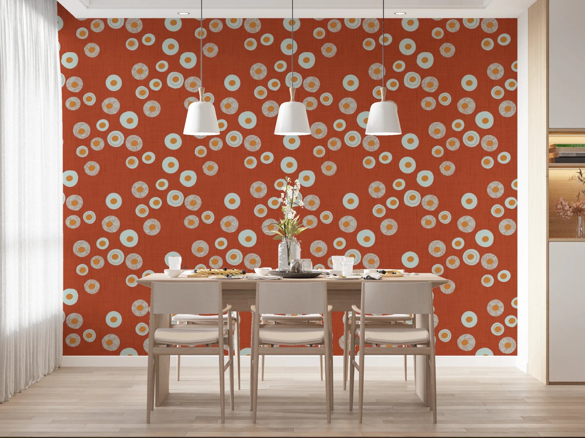 Cozy Scandi Folk Dot Floral Burnt Terracotta - Craft Circle Wallpaper⁠