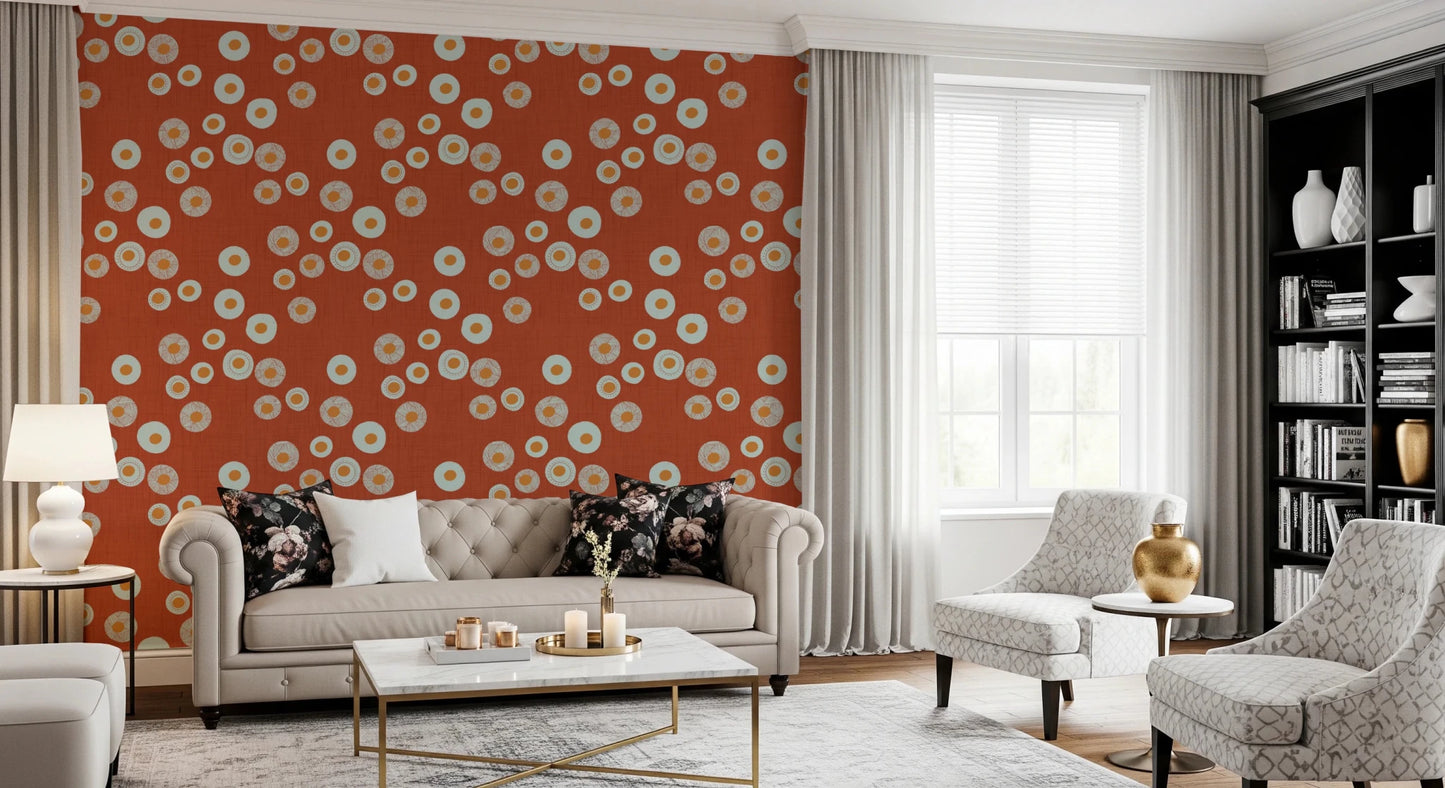 Cozy Scandi Folk Dot Floral Burnt Terracotta - Craft Circle Wallpaper⁠