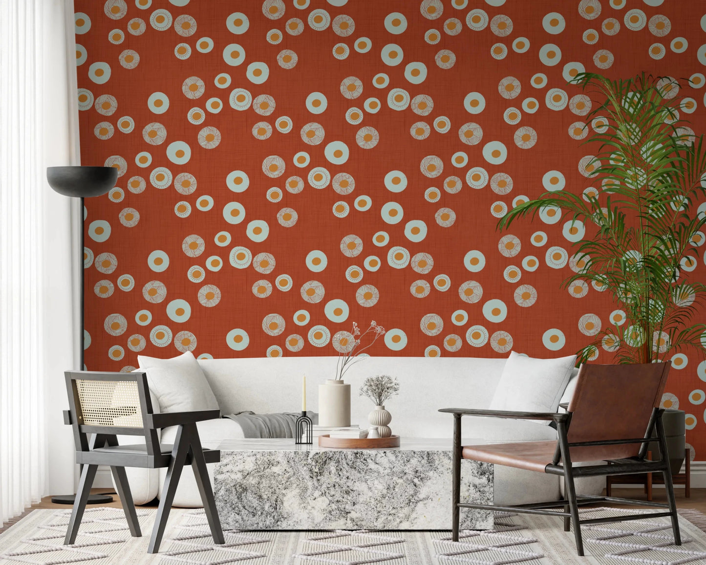 Cozy Scandi Folk Dot Floral Burnt Terracotta - Craft Circle Wallpaper⁠