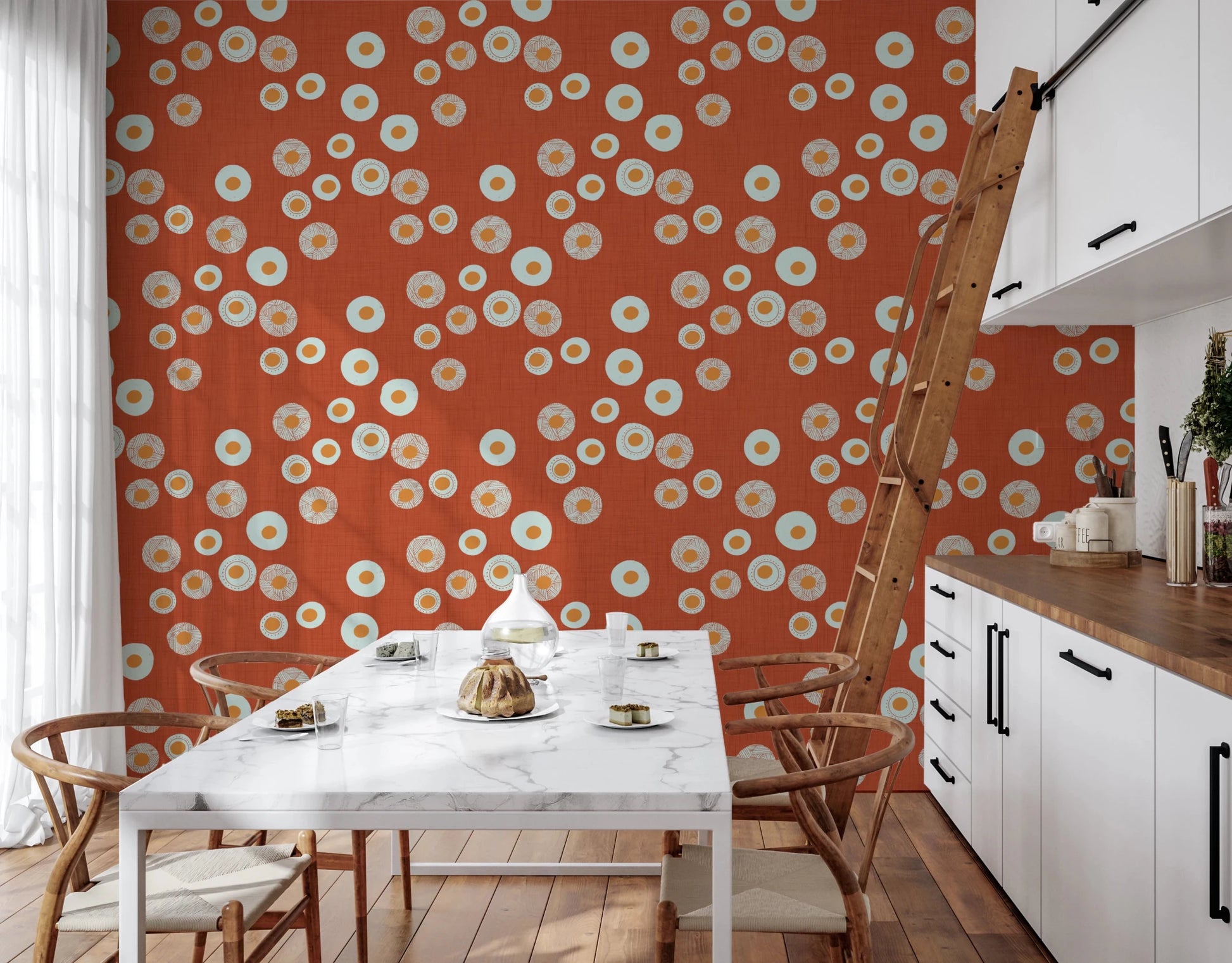 Cozy Scandi Folk Dot Floral Burnt Terracotta - Craft Circle Wallpaper⁠