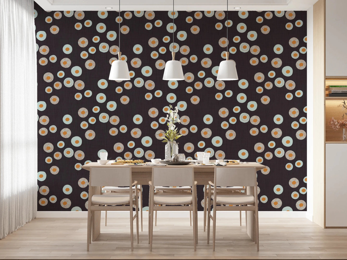Cozy Scandi Folk Dot Floral Charcoal - Craft Circle Wallpaper⁠
