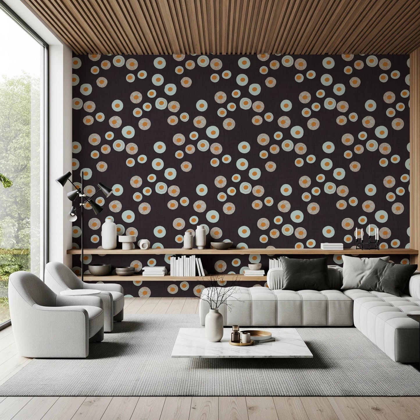 Cozy Scandi Folk Dot Floral Charcoal - Craft Circle Wallpaper⁠