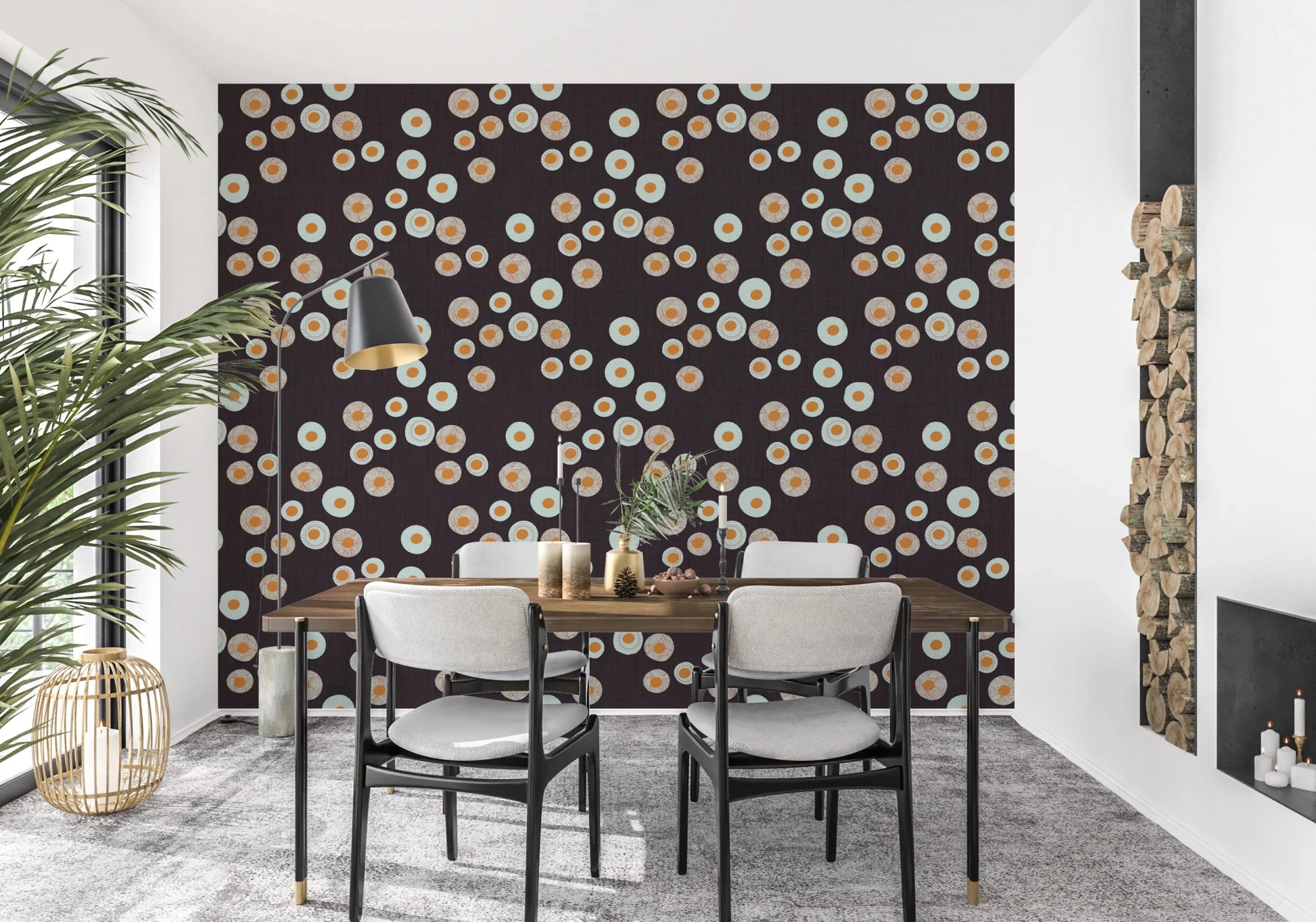 Cozy Scandi Folk Dot Floral Charcoal - Craft Circle Wallpaper⁠