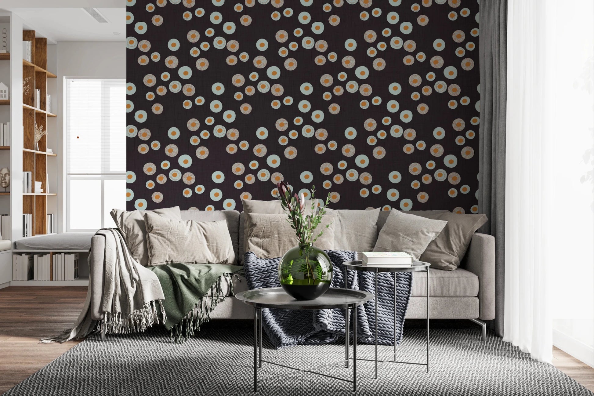 Cozy Scandi Folk Dot Floral Charcoal - Craft Circle Wallpaper⁠