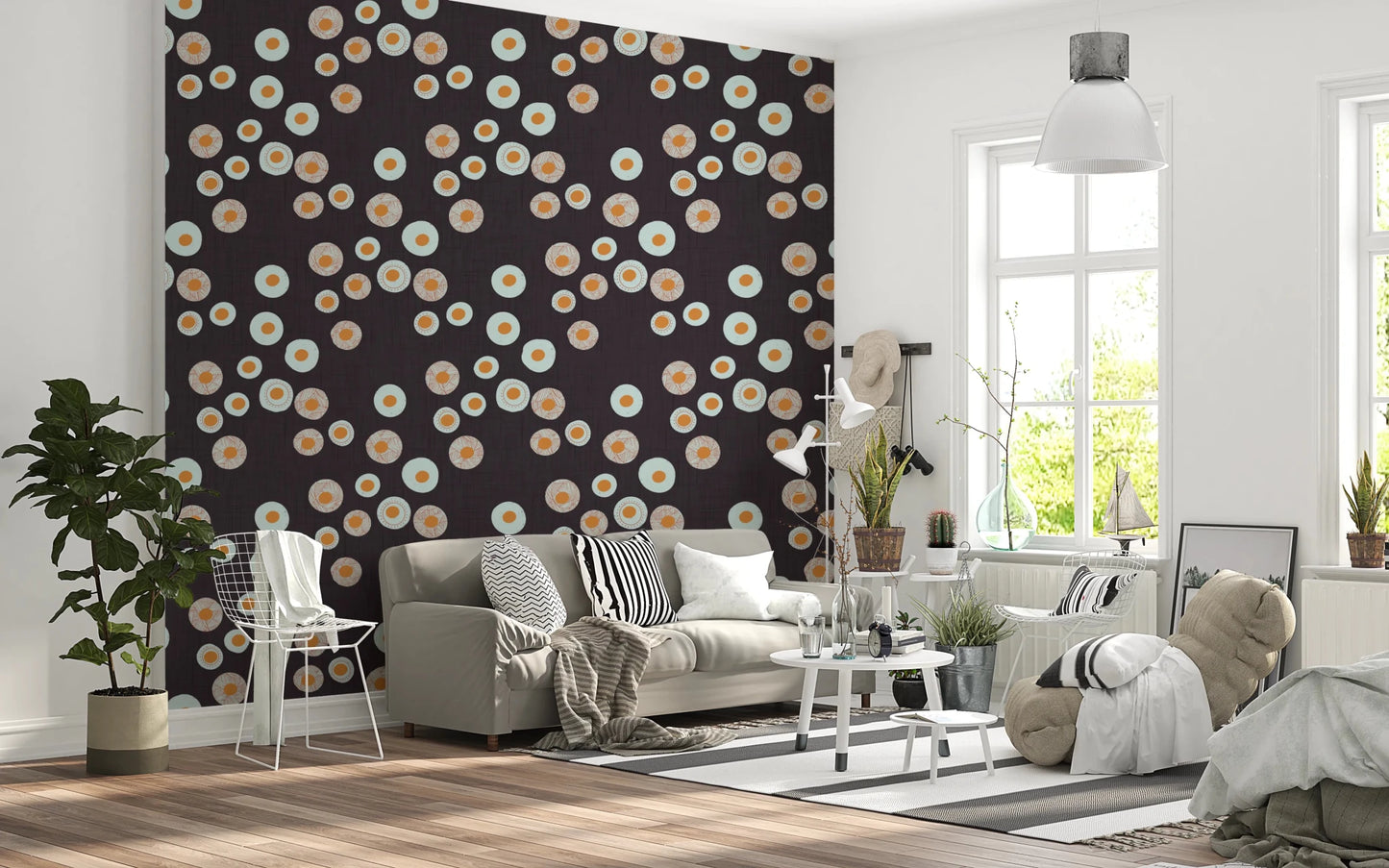 Cozy Scandi Folk Dot Floral Charcoal - Craft Circle Wallpaper⁠