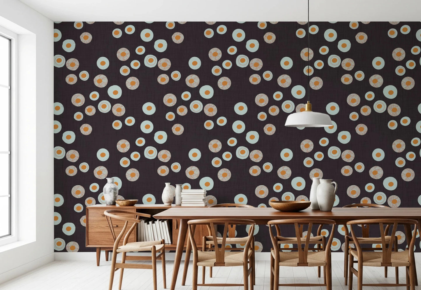 Cozy Scandi Folk Dot Floral Charcoal - Craft Circle Wallpaper⁠