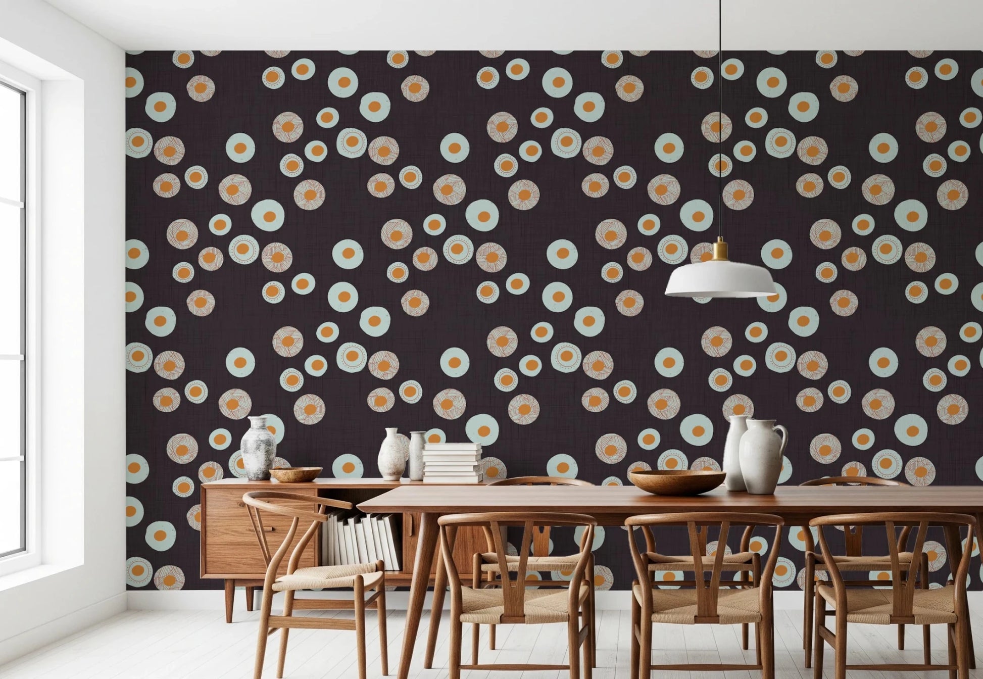 Cozy Scandi Folk Dot Floral Charcoal - Craft Circle Wallpaper⁠