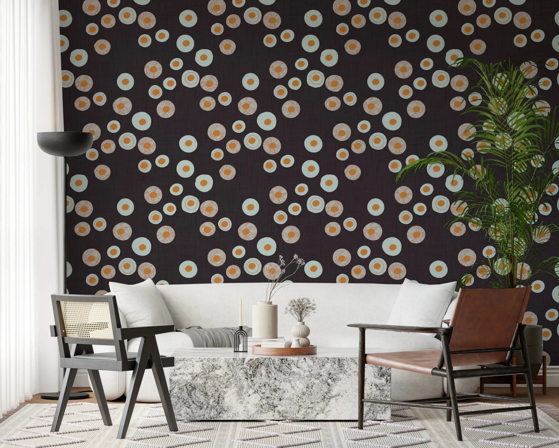 Cozy Scandi Folk Dot Floral Charcoal - Craft Circle Wallpaper⁠