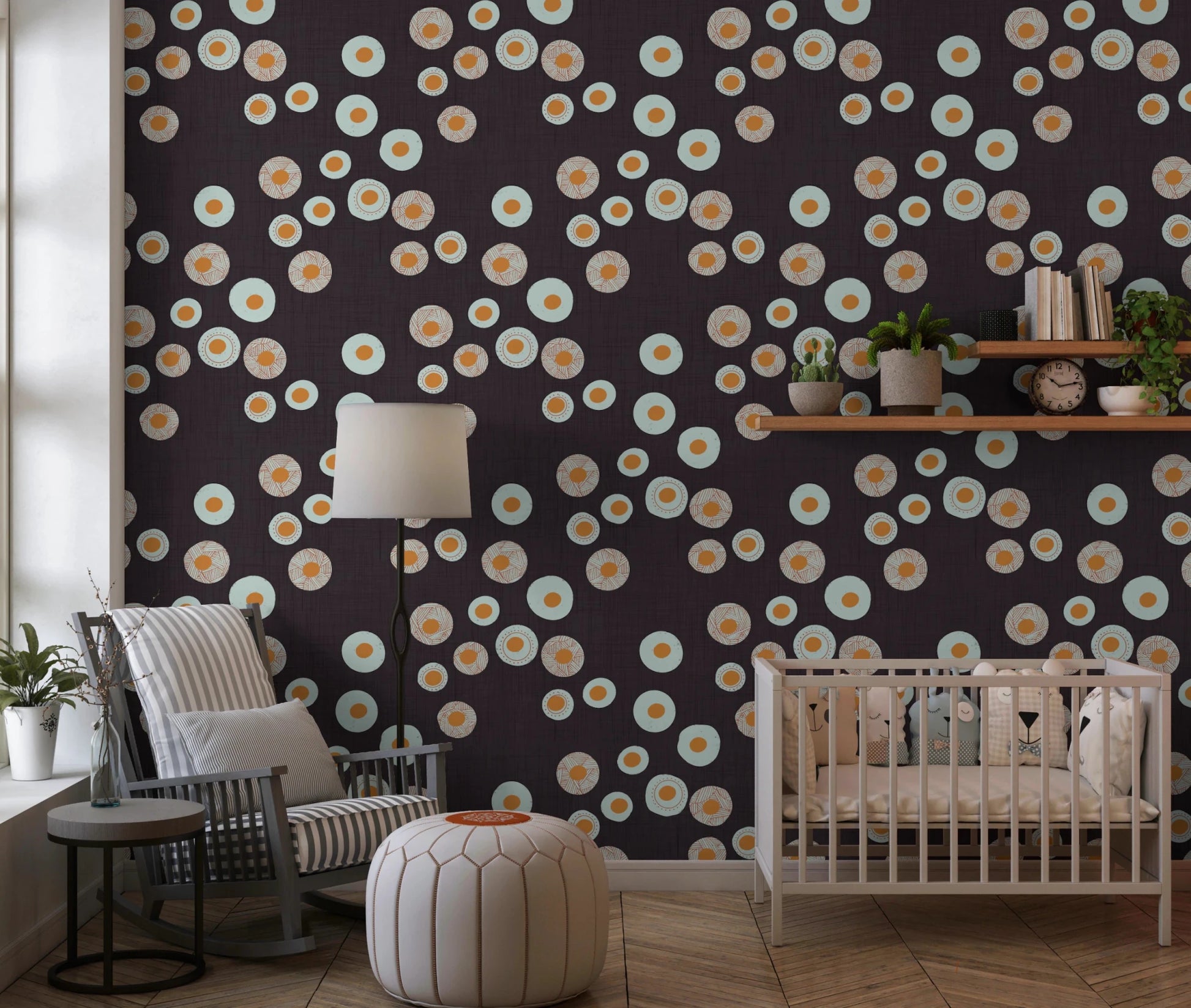 Cozy Scandi Folk Dot Floral Charcoal - Craft Circle Wallpaper⁠
