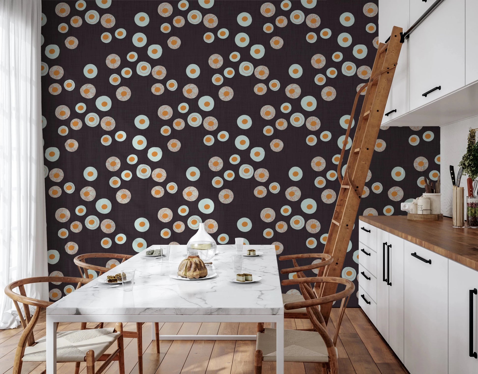 Cozy Scandi Folk Dot Floral Charcoal - Craft Circle Wallpaper⁠