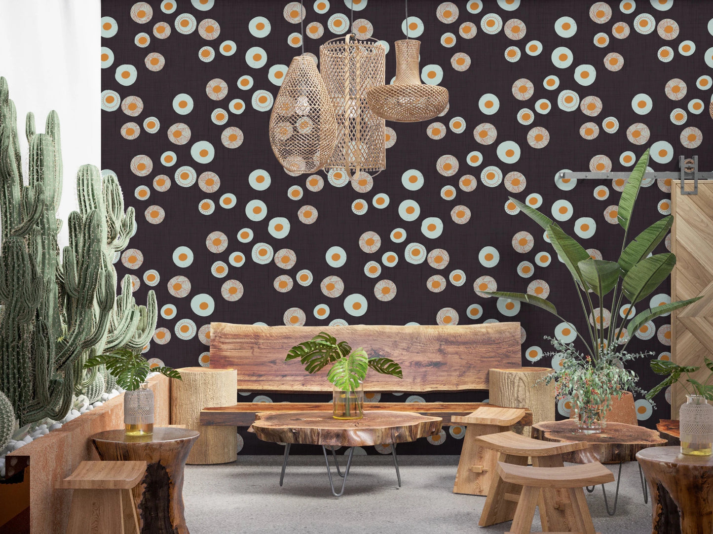 Cozy Scandi Folk Dot Floral Charcoal - Craft Circle Wallpaper⁠