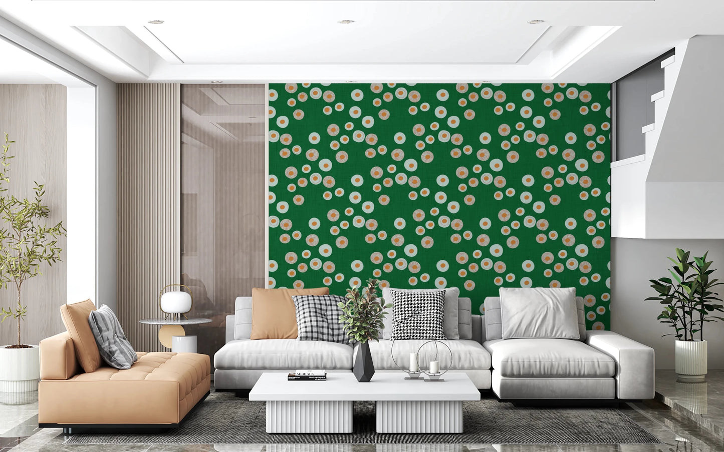 Cozy Scandi Folk Dot Floral Forest Green - Craft Circle Wallpaper⁠