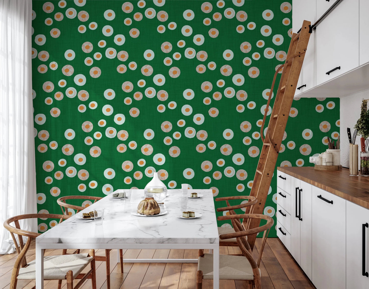 Cozy Scandi Folk Dot Floral Forest Green - Craft Circle Wallpaper⁠