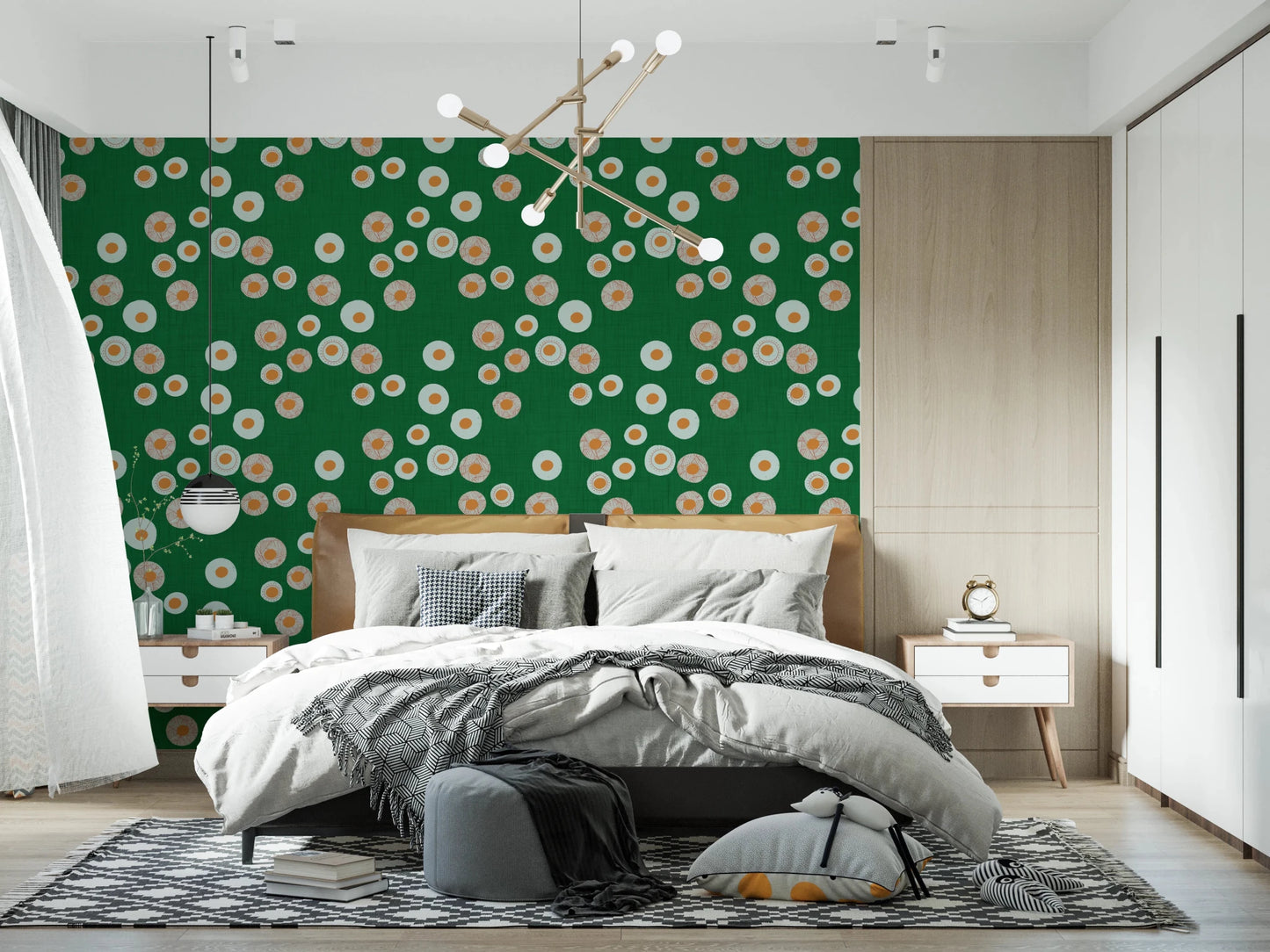 Cozy Scandi Folk Dot Floral Forest Green - Craft Circle Wallpaper⁠