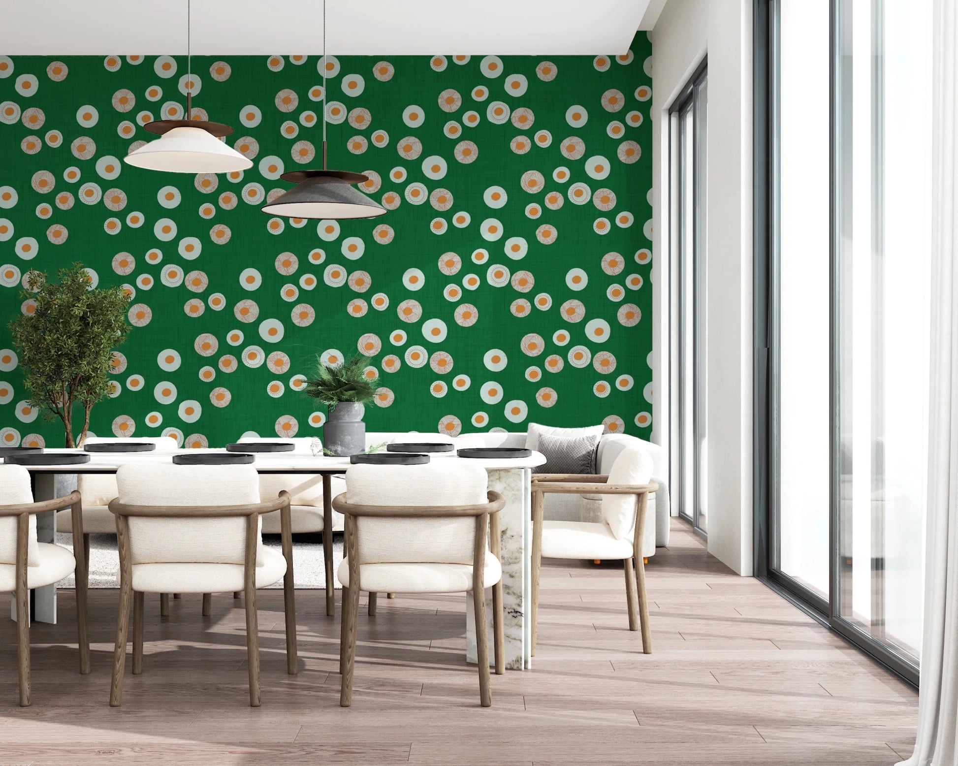 Cozy Scandi Folk Dot Floral Forest Green - Craft Circle Wallpaper⁠