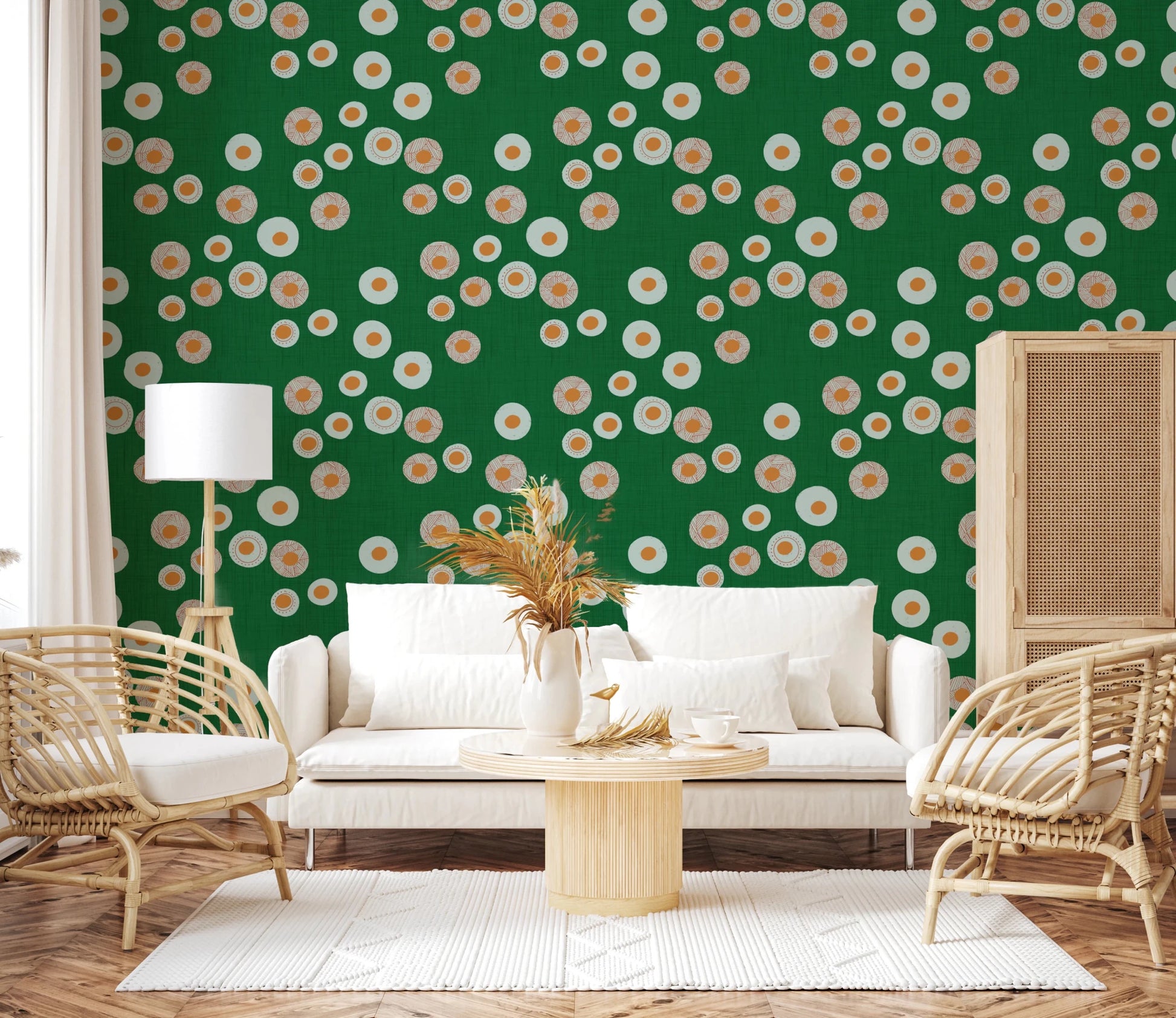 Cozy Scandi Folk Dot Floral Forest Green - Craft Circle Wallpaper⁠