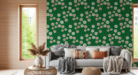 Cozy Scandi Folk Dot Floral Forest Green - Craft Circle Wallpaper⁠