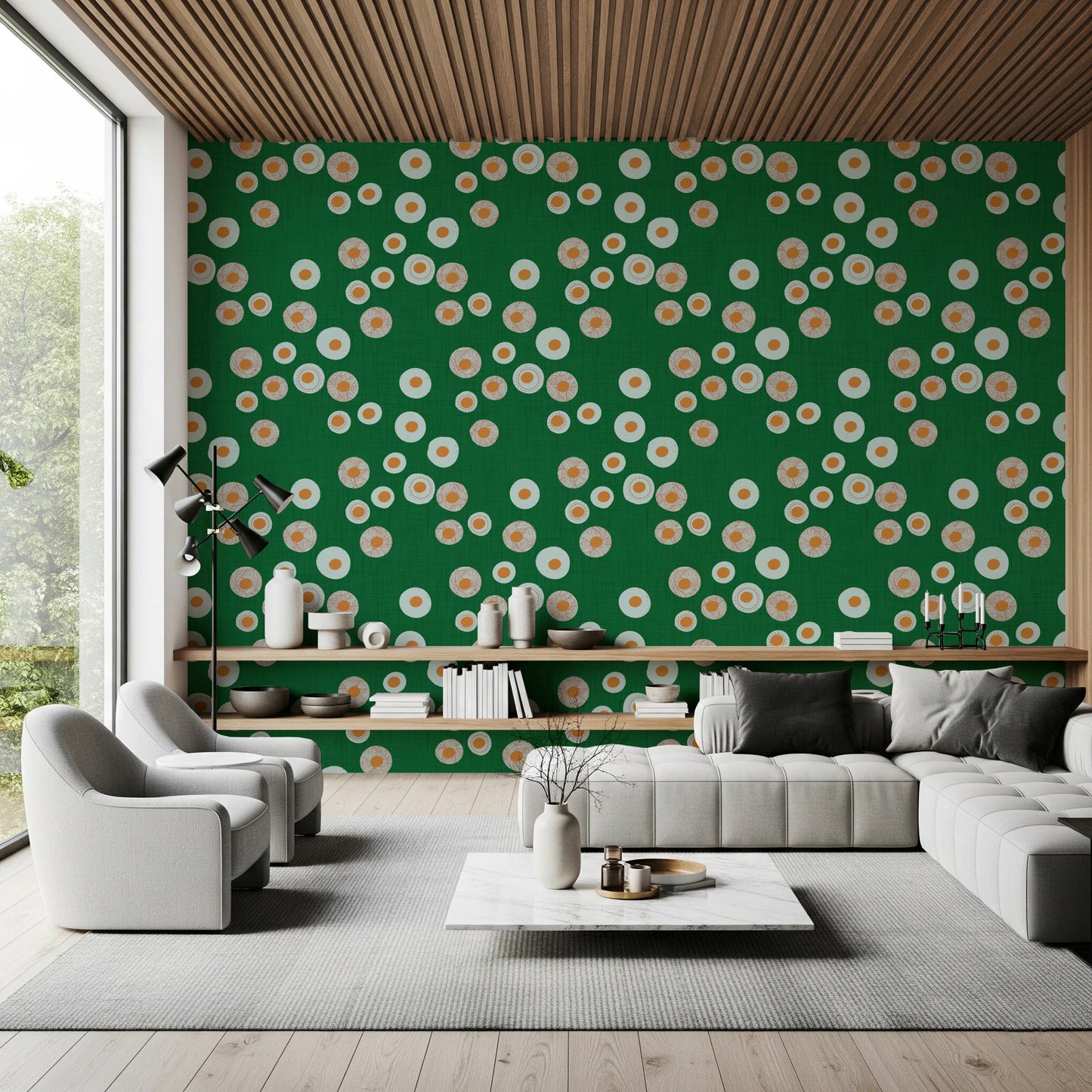 Cozy Scandi Folk Dot Floral Forest Green - Craft Circle Wallpaper⁠