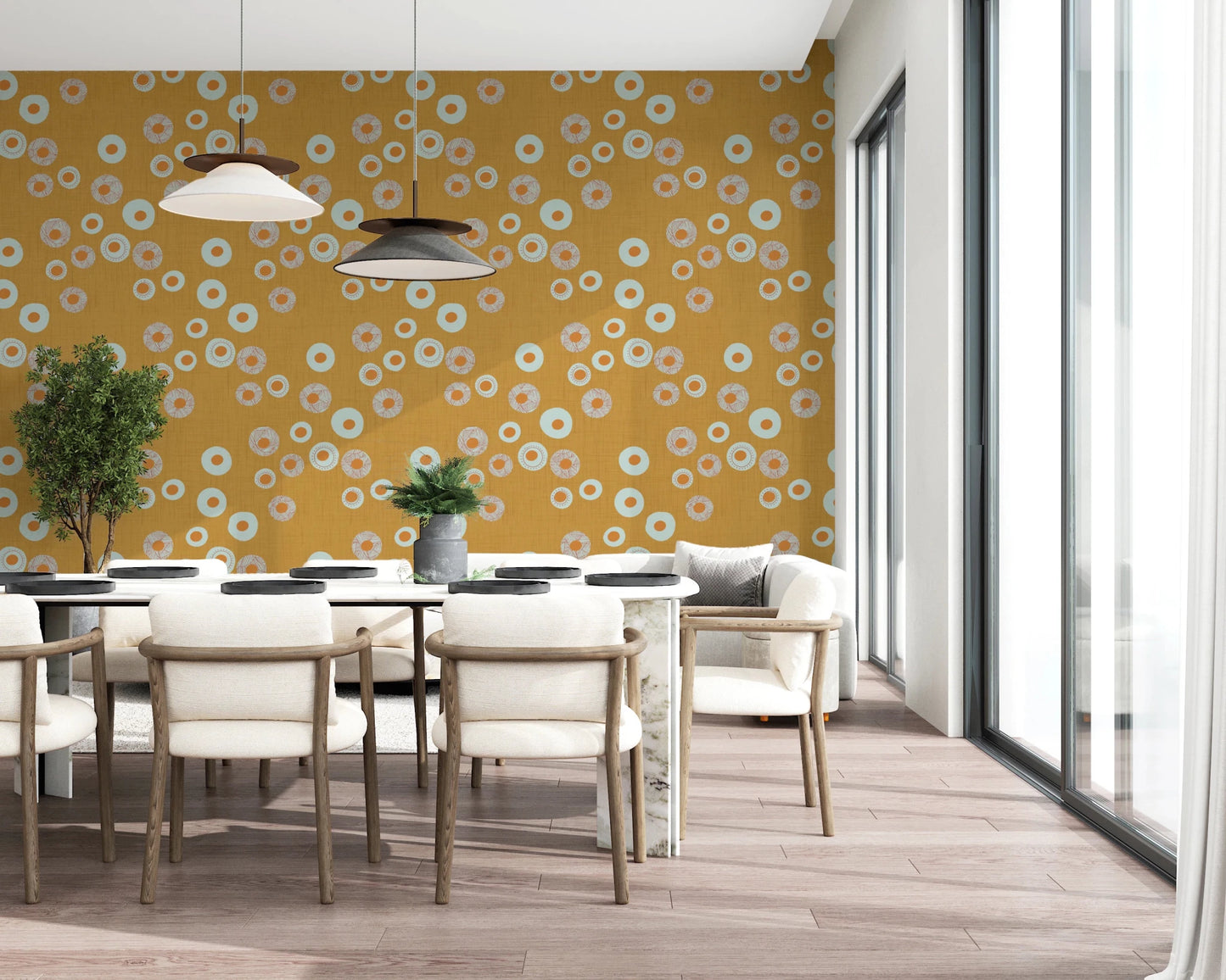 Cozy Scandi Folk Dot Floral Honey Mustard - Craft Circle Wallpaper⁠