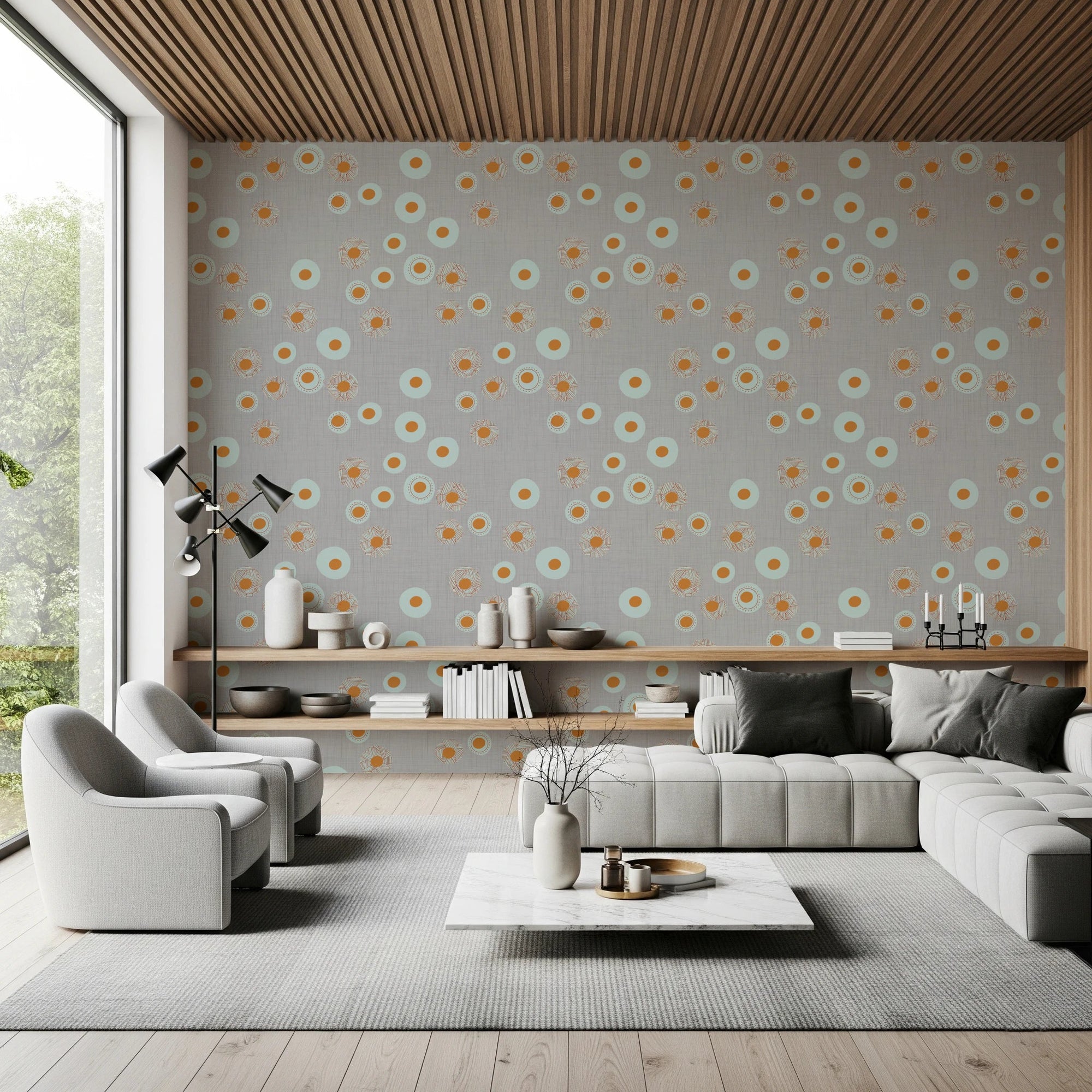 Cozy Scandi Folk Dot Floral Warm Linen - Craft Circle Wallpaper⁠