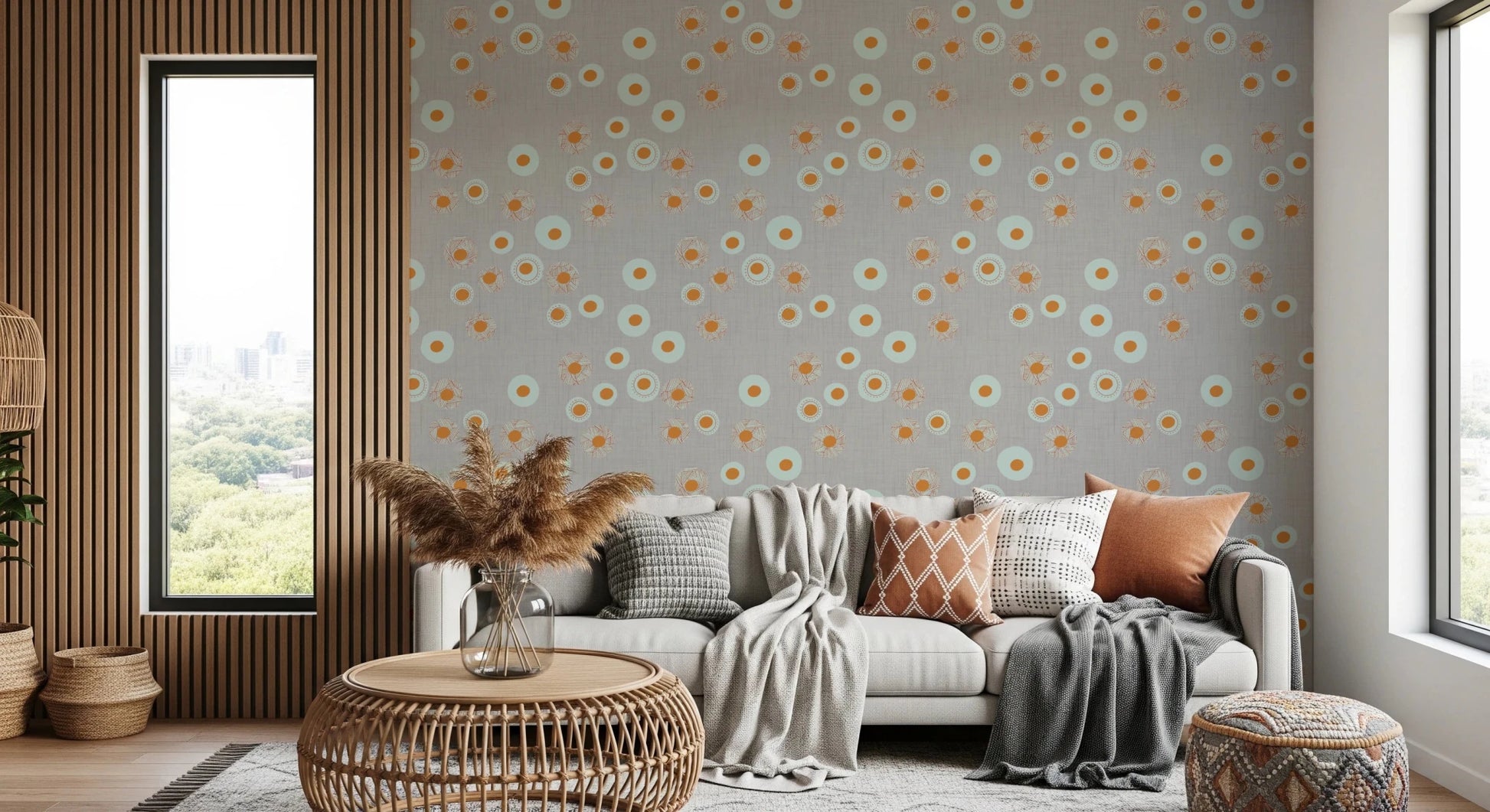 Cozy Scandi Folk Dot Floral Warm Linen - Craft Circle Wallpaper⁠