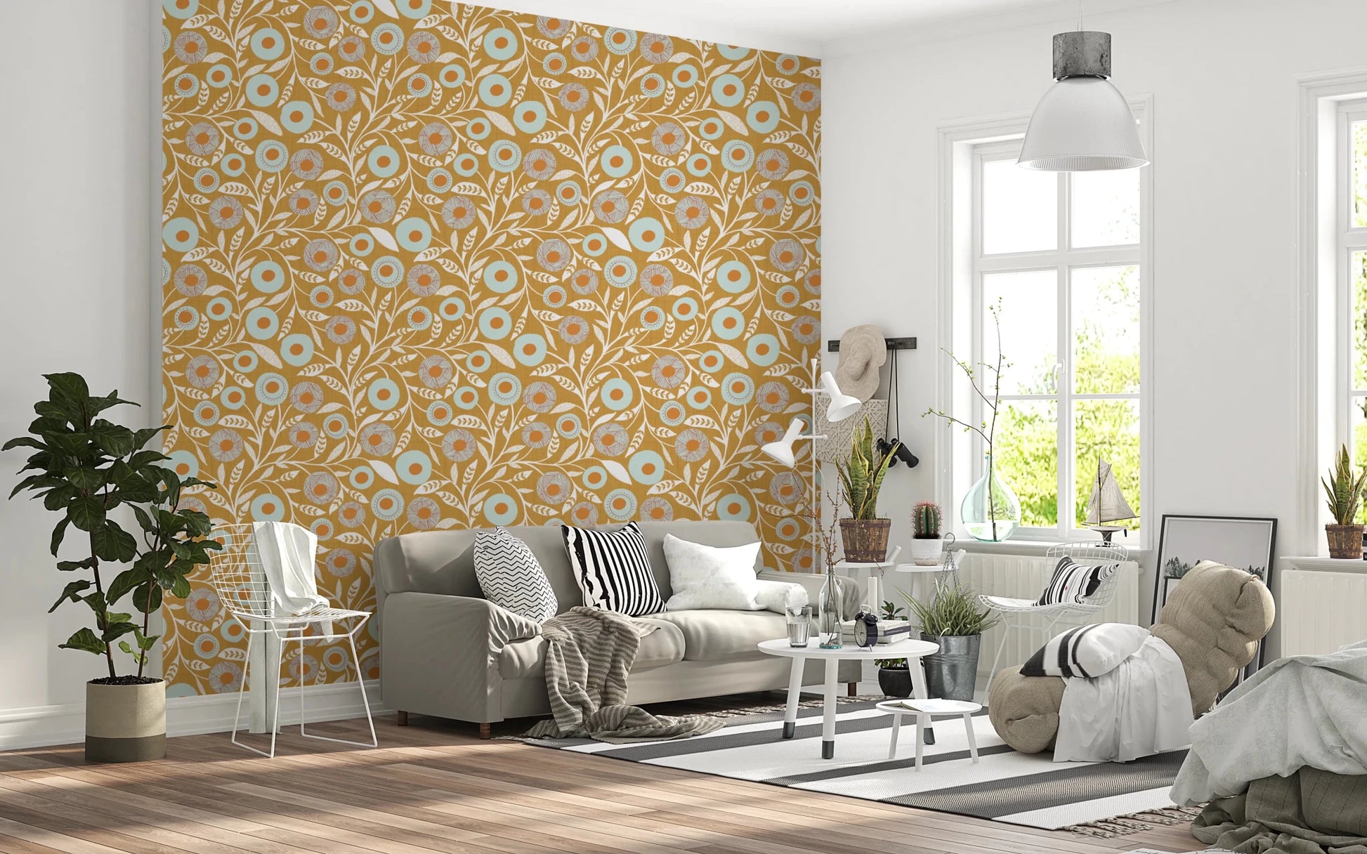 Cozy Scandi Folk Floral Honey Mustard - Craft Botanical Wallpaper⁠