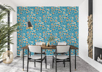 Cozy Scandi Folk Floral Nordic Teal - Craft Botanical Wallpaper⁠