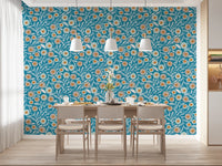 Cozy Scandi Folk Floral Nordic Teal - Craft Botanical Wallpaper⁠