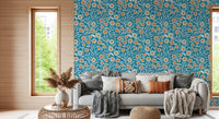 Cozy Scandi Folk Floral Nordic Teal - Craft Botanical Wallpaper⁠