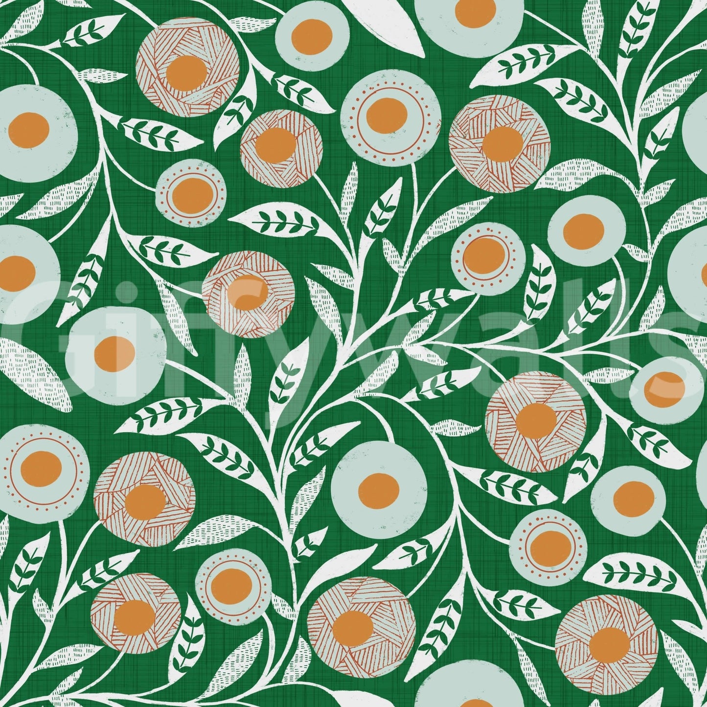 Cozy Scandi Folk Floral Olive Chartreuse - Craft Botanical Wallpaper⁠