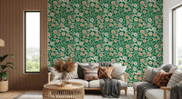 Cozy Scandi Folk Floral Olive Chartreuse - Craft Botanical Wallpaper⁠