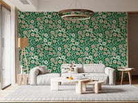 Cozy Scandi Folk Floral Olive Chartreuse - Craft Botanical Wallpaper⁠