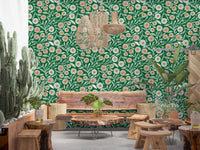 Cozy Scandi Folk Floral Olive Chartreuse - Craft Botanical Wallpaper⁠