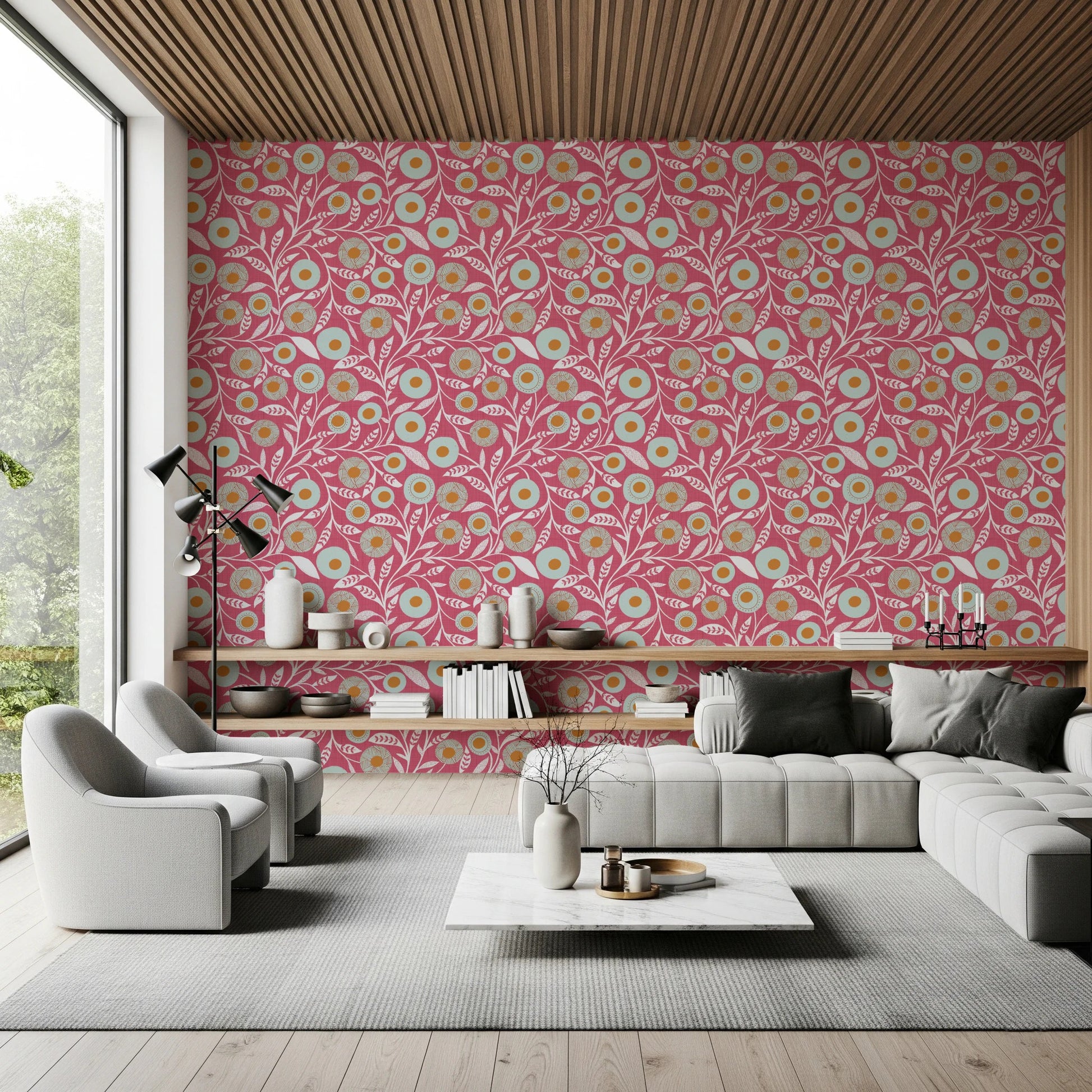 Cozy Scandi Folk Floral Rose Clay - Craft Botanical Wallpaper⁠