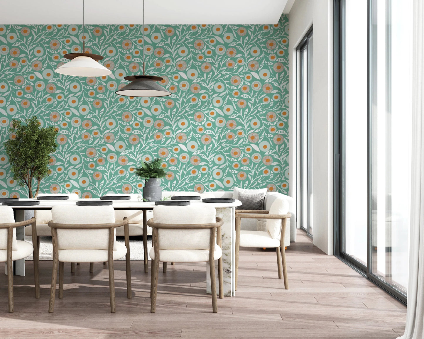 Cozy Scandi Folk Floral Sage Mint - Craft Botanical Wallpaper⁠