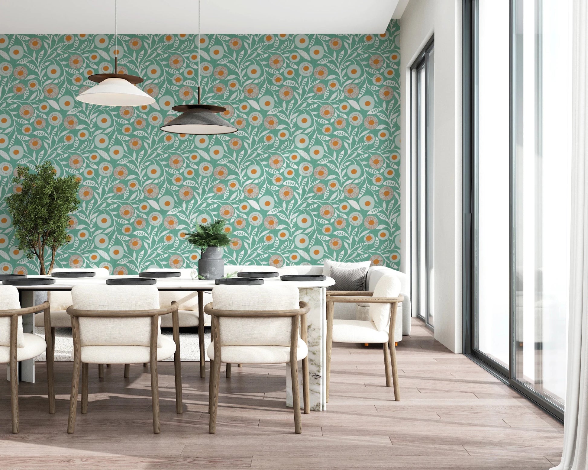 Cozy Scandi Folk Floral Sage Mint - Craft Botanical Wallpaper⁠