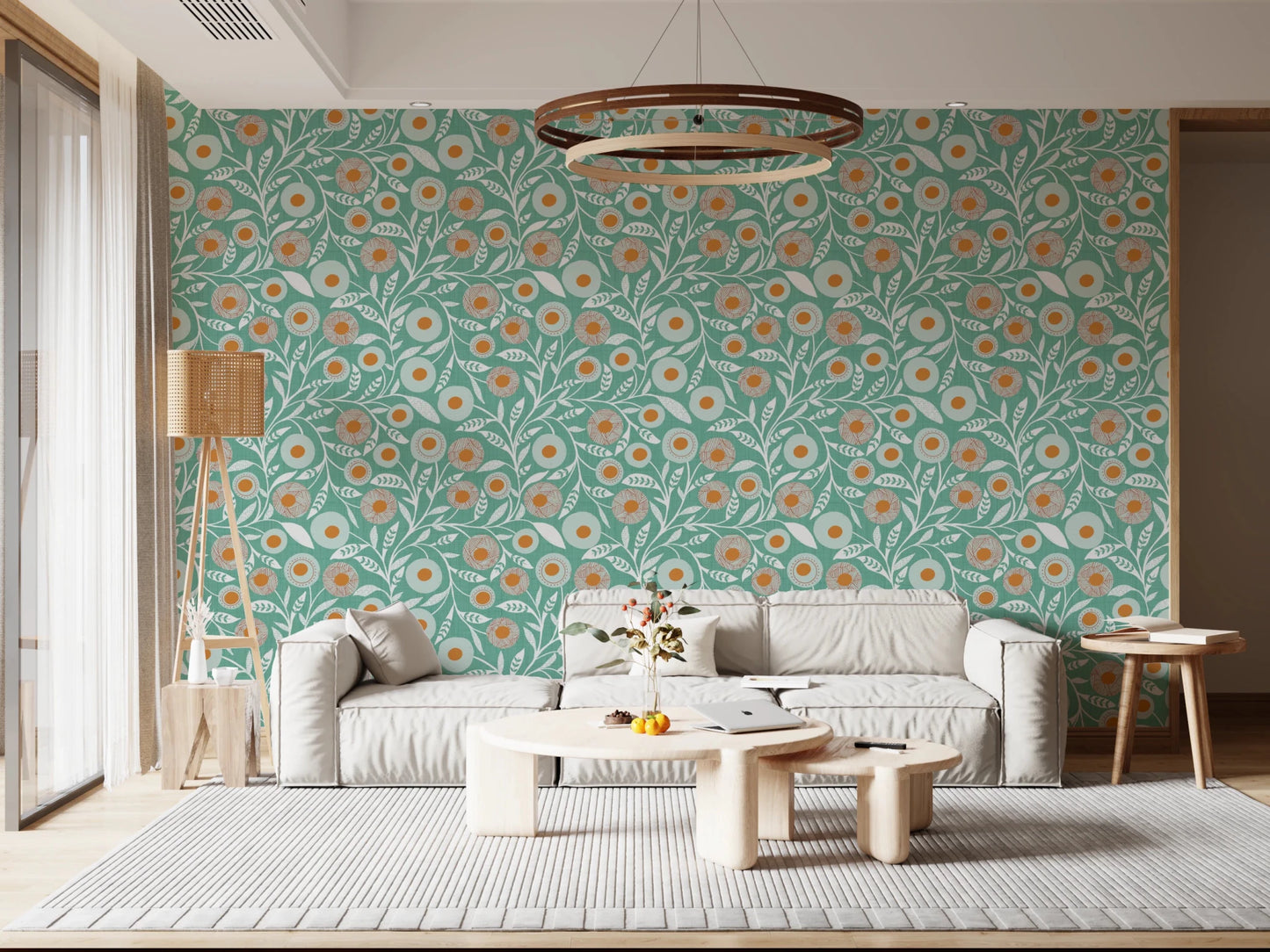 Cozy Scandi Folk Floral Sage Mint - Craft Botanical Wallpaper⁠
