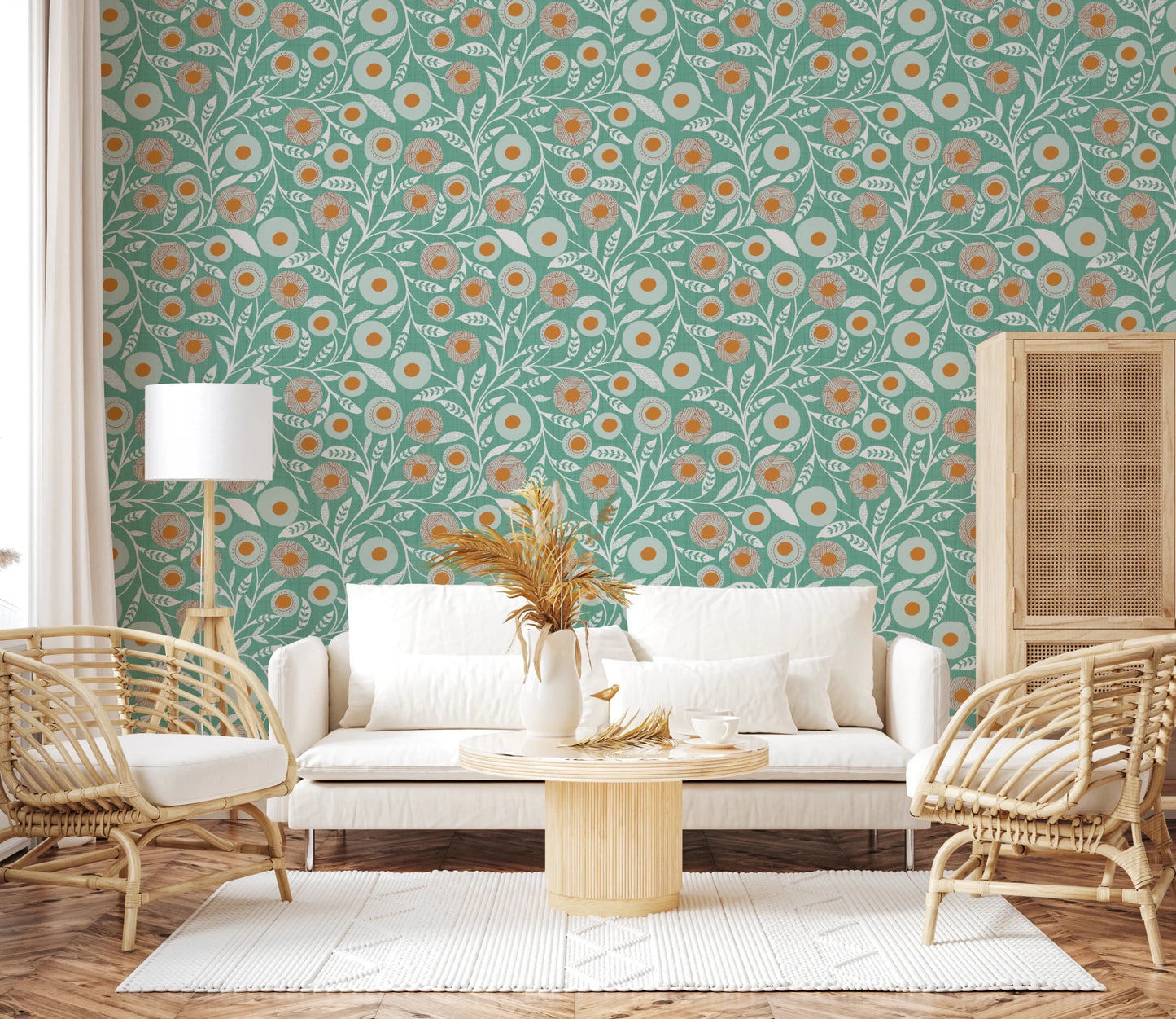 Cozy Scandi Folk Floral Sage Mint - Craft Botanical Wallpaper⁠
