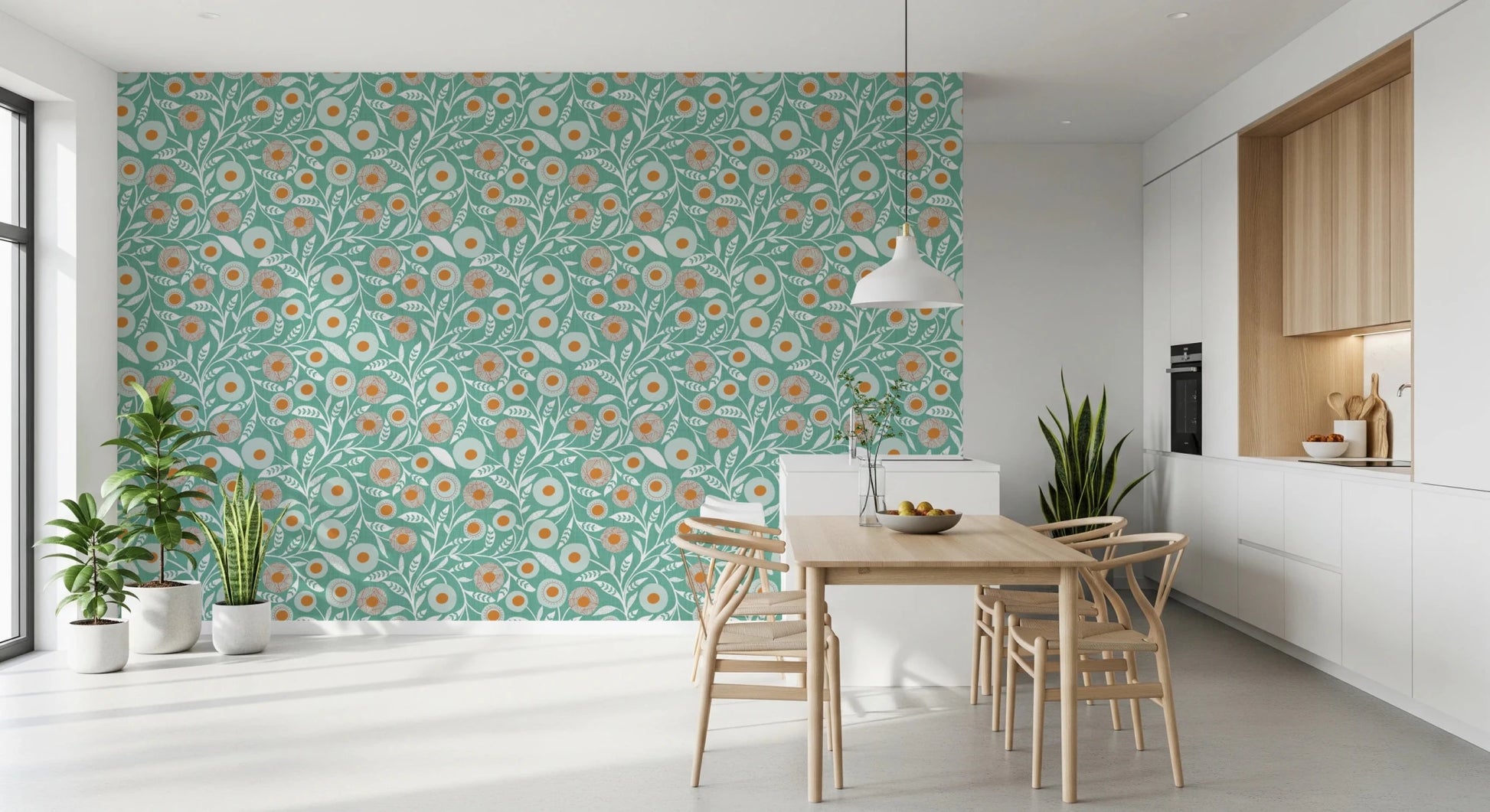 Cozy Scandi Folk Floral Sage Mint - Craft Botanical Wallpaper⁠