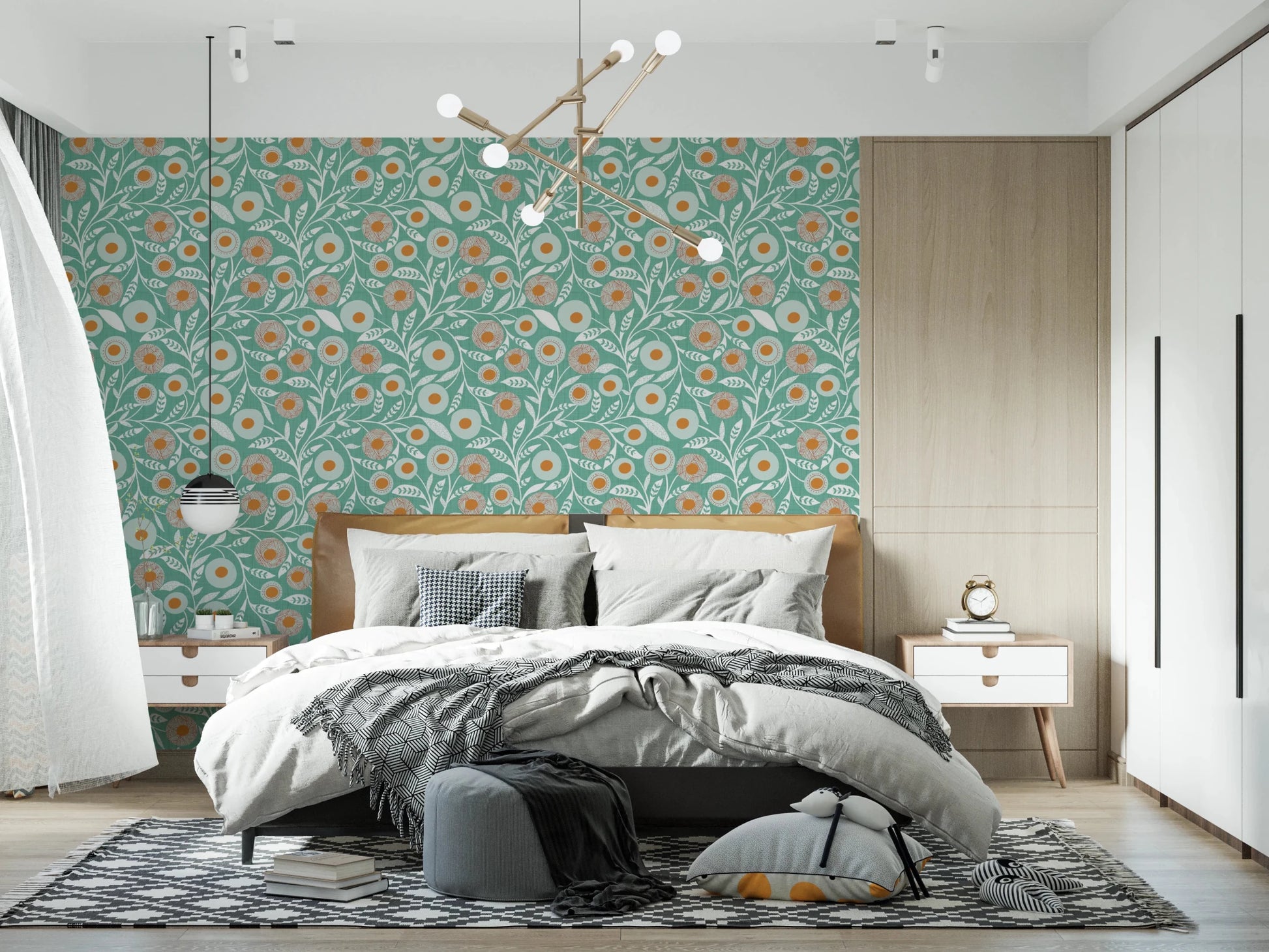 Cozy Scandi Folk Floral Sage Mint - Craft Botanical Wallpaper⁠
