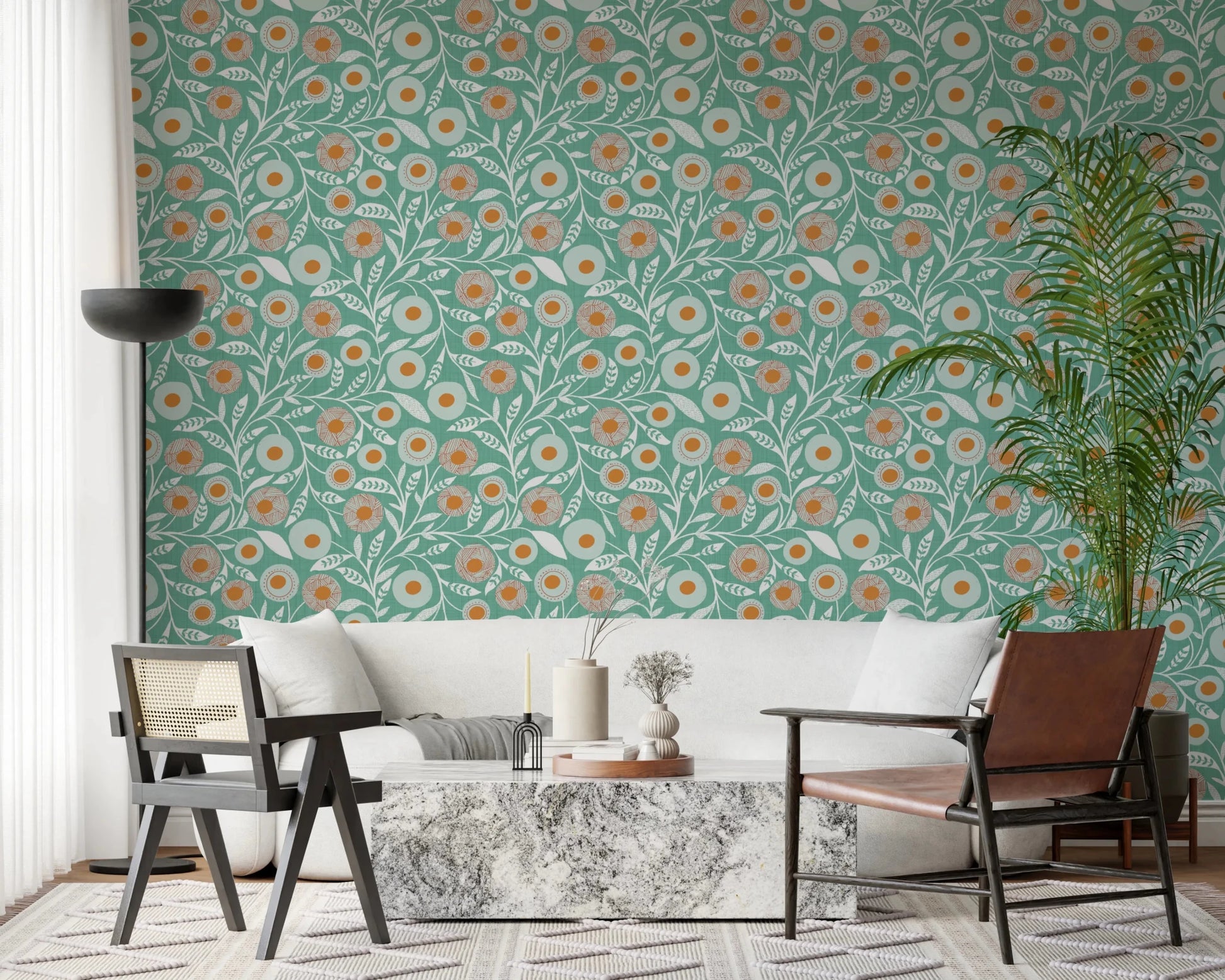 Cozy Scandi Folk Floral Sage Mint - Craft Botanical Wallpaper⁠