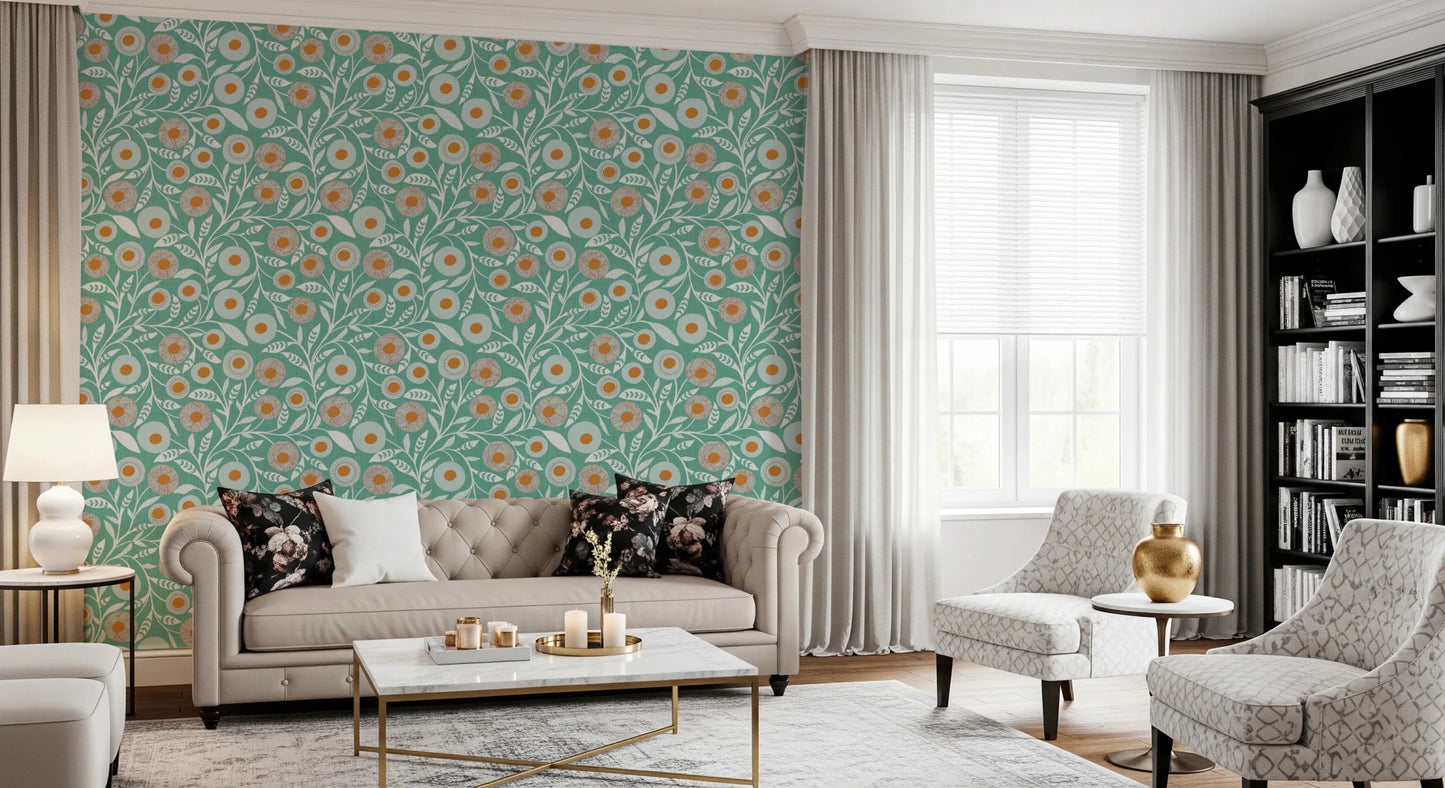 Cozy Scandi Folk Floral Sage Mint - Craft Botanical Wallpaper⁠