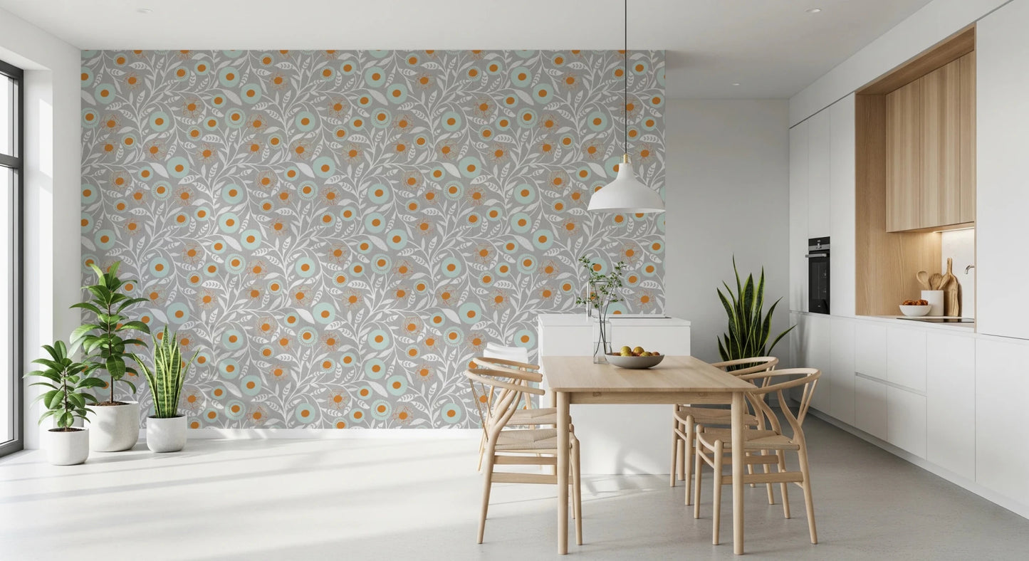 Cozy Scandi Folk Floral Warm Linen - Craft Botanical Wallpaper⁠